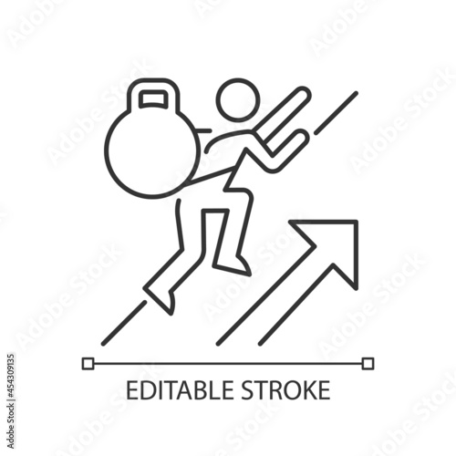 Persistence linear icon. Voluntary activity despite difficulties and obstacles. Achieve goal. Thin line customizable illustration. Contour symbol. Vector isolated outline drawing. Editable stroke