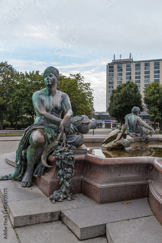 Berlin, Germany. Fountain Neptune: female figure symbolizing the Elbe river, 1891