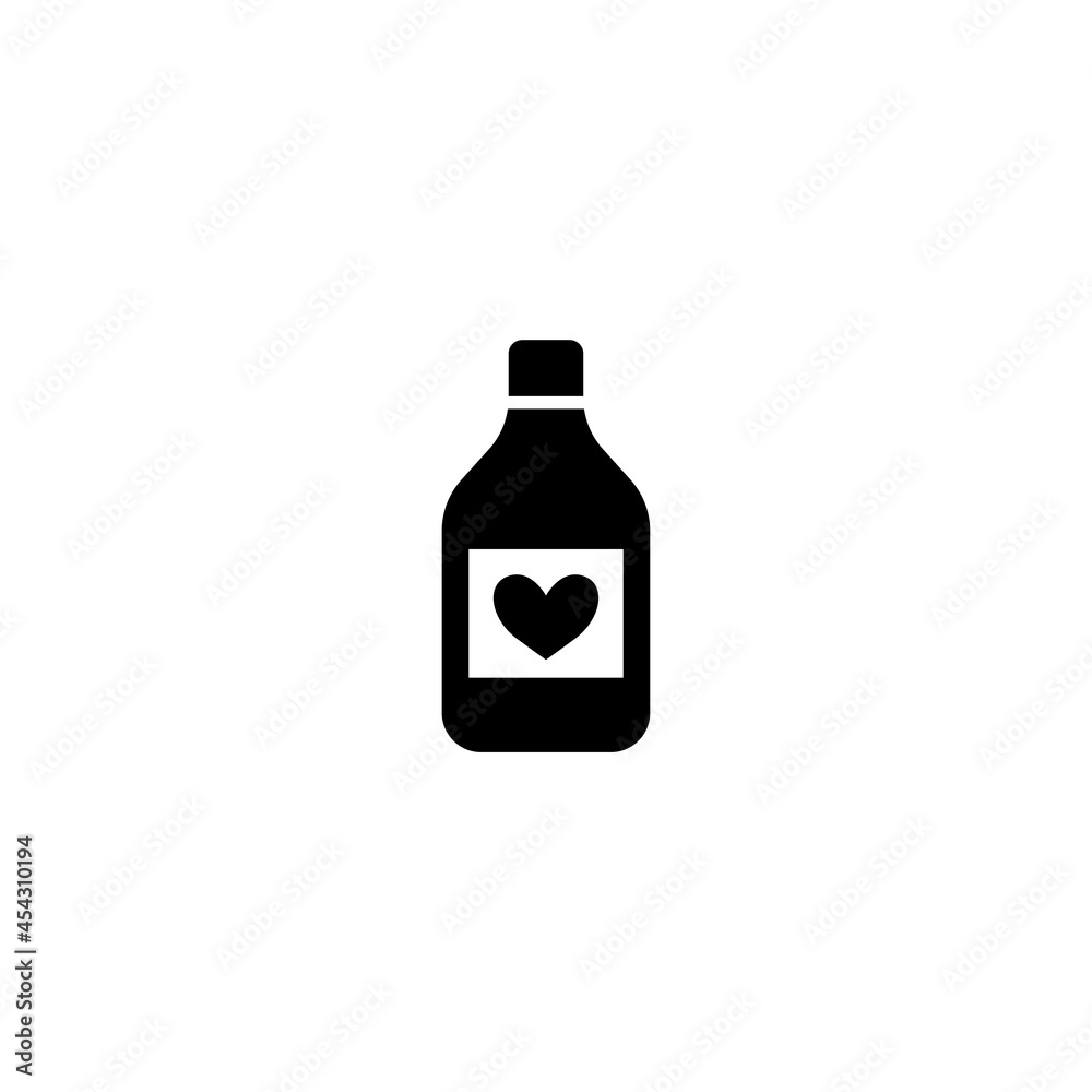 Heart Protection Medicine Bottle, Syrup. Flat Vector Icon illustration. Simple black symbol on white background. Heart Protection Medicine Bottle sign design template for web and mobile UI element.