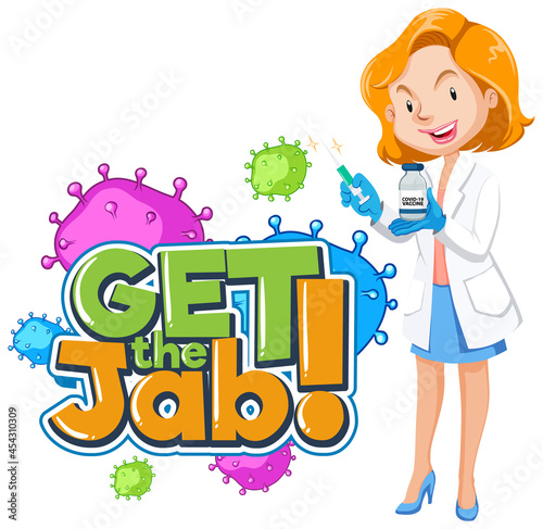 Get the Jab font banner with a female doctor cartoon character