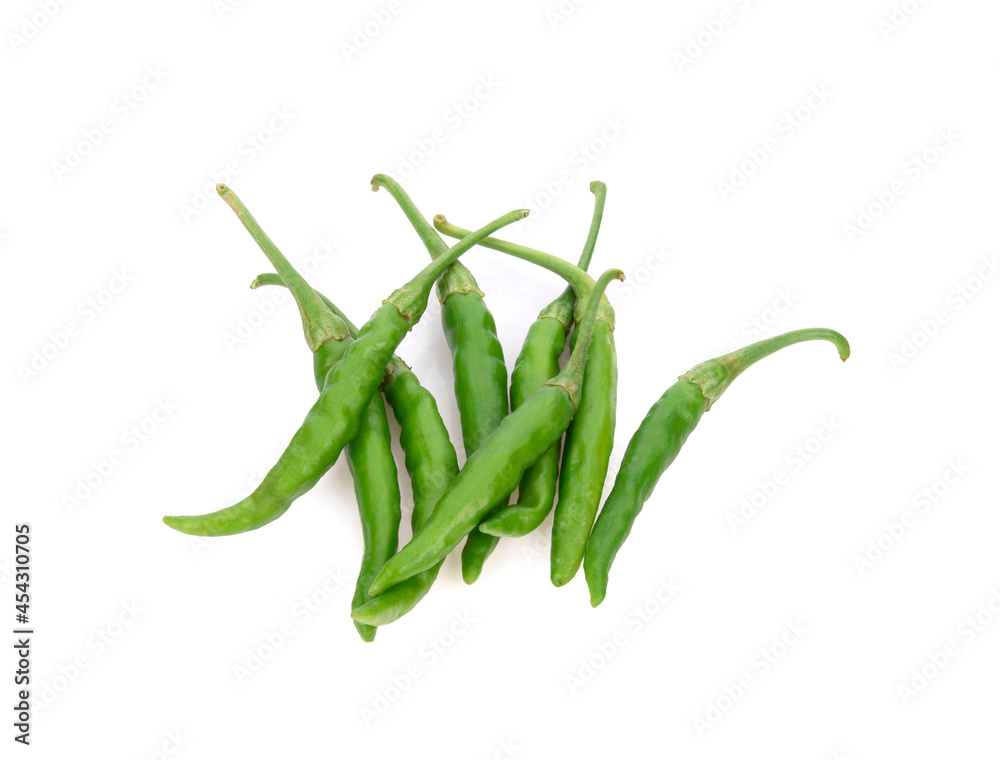 Green hot chili peppers isolated on white background Green hot chili peppers isolated on white background
