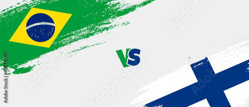 Creative Brazil vs Finland brush flag illustration. Artistic brush style two country flags relationship background