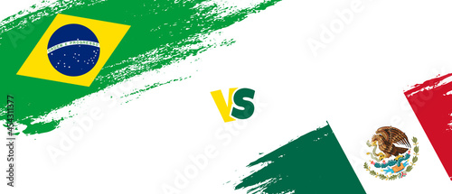 Creative Brazil vs Mexico brush flag illustration. Artistic brush style two country flags relationship background