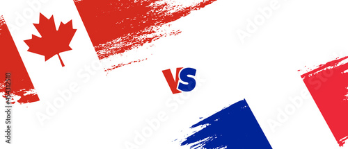 Creative Canada vs France brush flag illustration. Artistic brush style two country flags relationship background