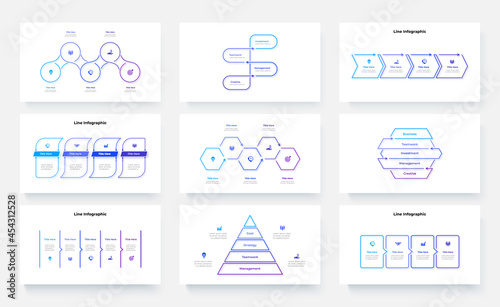 Set of the line infographic elements. Pyramid, arrows, circles and other abstract elements. Nines slides for business presentations © abert84