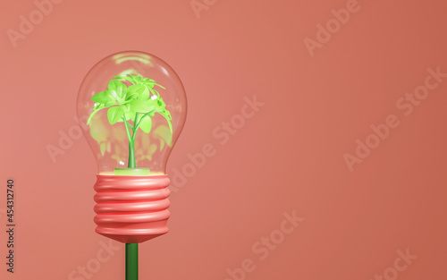 Young plant grow inside light bulb. Thinking about environment, CSR, clean envrgy or sustainable concept.