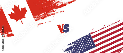 Creative Canada vs United States of America brush flag illustration. Artistic brush style two country flags relationship background