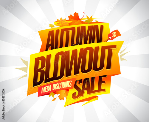 Autumn blowout sale, mega discounts, vector web banner