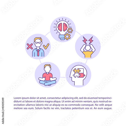 Intrapersonal conflict concept line icons with text. PPT page vector template with copy space. Brochure, magazine, newsletter design element. Resolving personal issue linear illustrations on white
