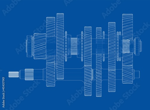 Gearbox sketch. Vector rendering of 3d
