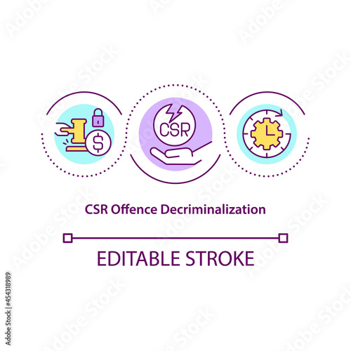 CSR offence decriminalization concept icon. Corporate social responsibility abstract idea thin line illustration. Civil liability. Vector isolated outline color drawing. Editable stroke