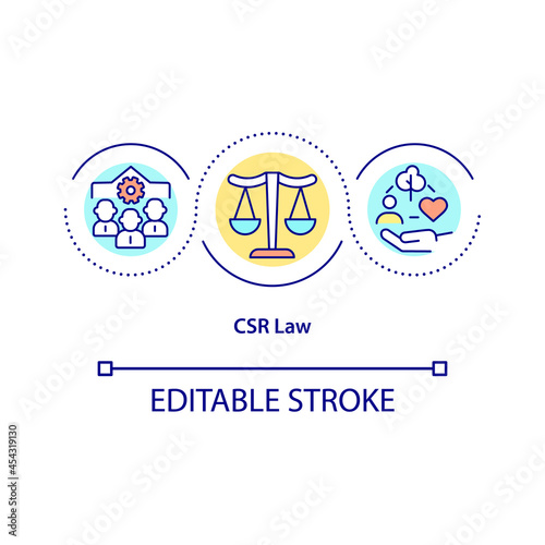 CSR law concept icon. Corporate social responsibility abstract idea thin line illustration. Company social management commitment. Vector isolated outline color drawing. Editable stroke