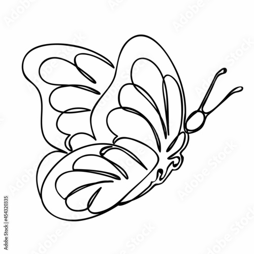 Beautiful flying butterfly is drawn in one line. Line art