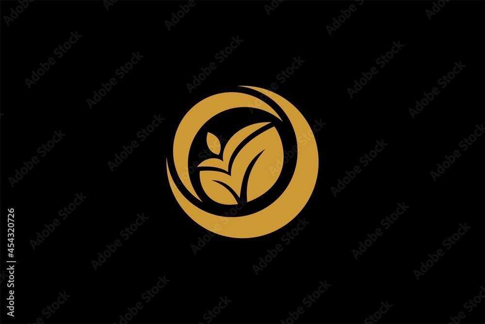 Green leaf logo design. Plant illustration symbol. Circle leaves vector icon. Green leaf logo design. Plant illustration symbol. Circle leaves vector icon.
