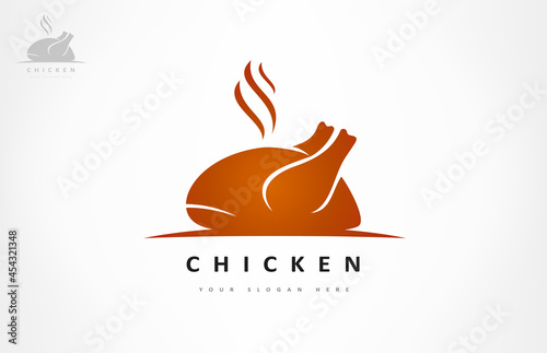 Roast chicken logo vector. Hen bird meat logo.