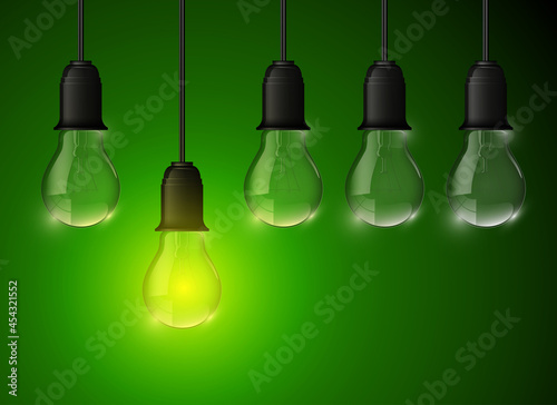 Light bulb illuminated, realistic illustration. stylish Light bulb conceptual digital idea design background, Light bulb banner
