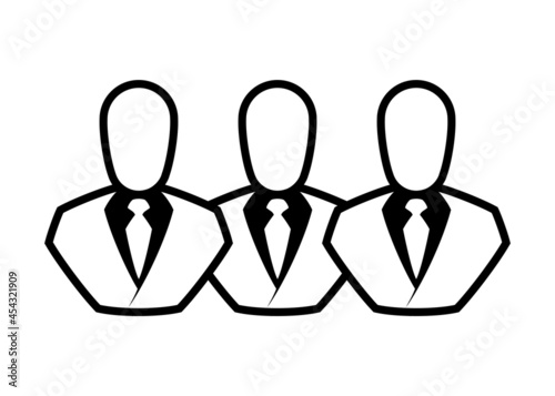 People line icon. Outline persons solid, group linear black pictogram. Simple image business collective people. Labor men collective silhouette. Office staff icon, bodyguards. Employees of bank