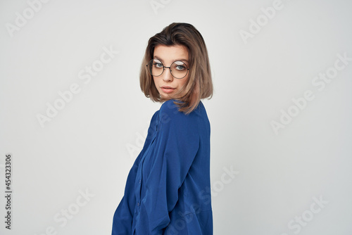 Business woman in blue shirt self-confidence manager
