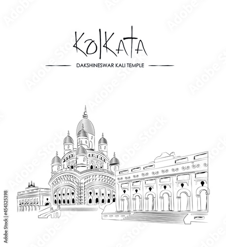 Temple of Kolkata in line art | Dakshineswar temple in line art