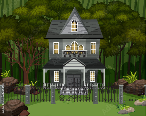 Scene with haunted halloween mansion