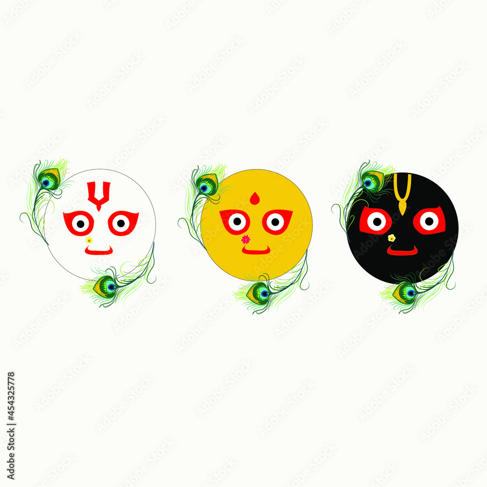 Face of three goddess in color vector art | Puri  rath yatra