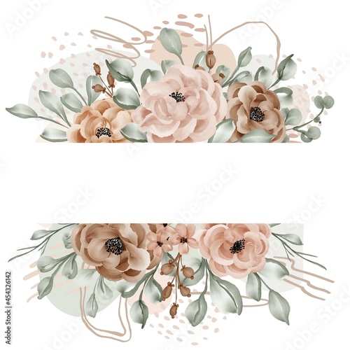 floral frame rose leaves background with shape abstract