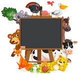 Empty blackboard with various wild animals