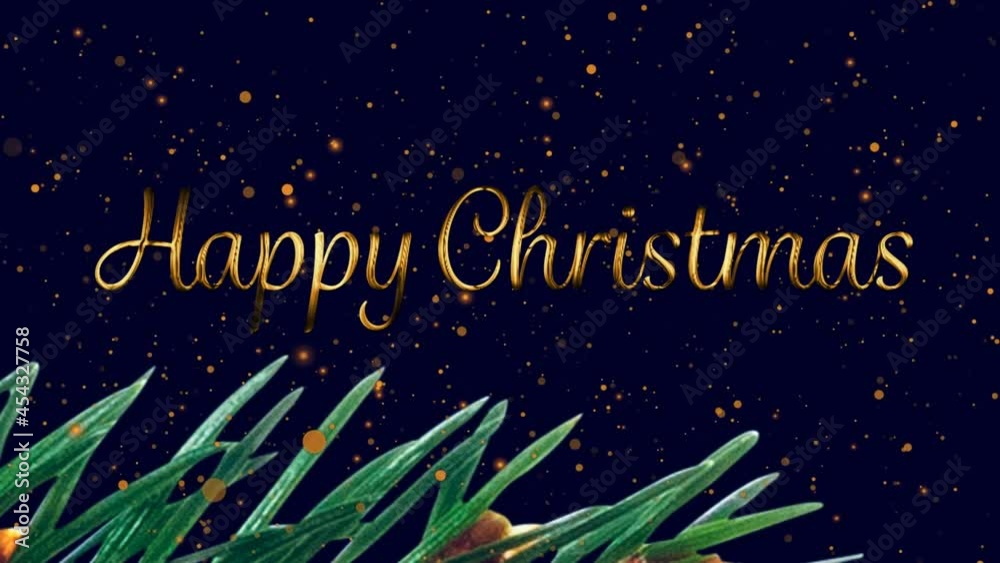 Animation of christmas greetings over glowing spots flying on black background Animation of christmas greetings over glowing spots flying on black background