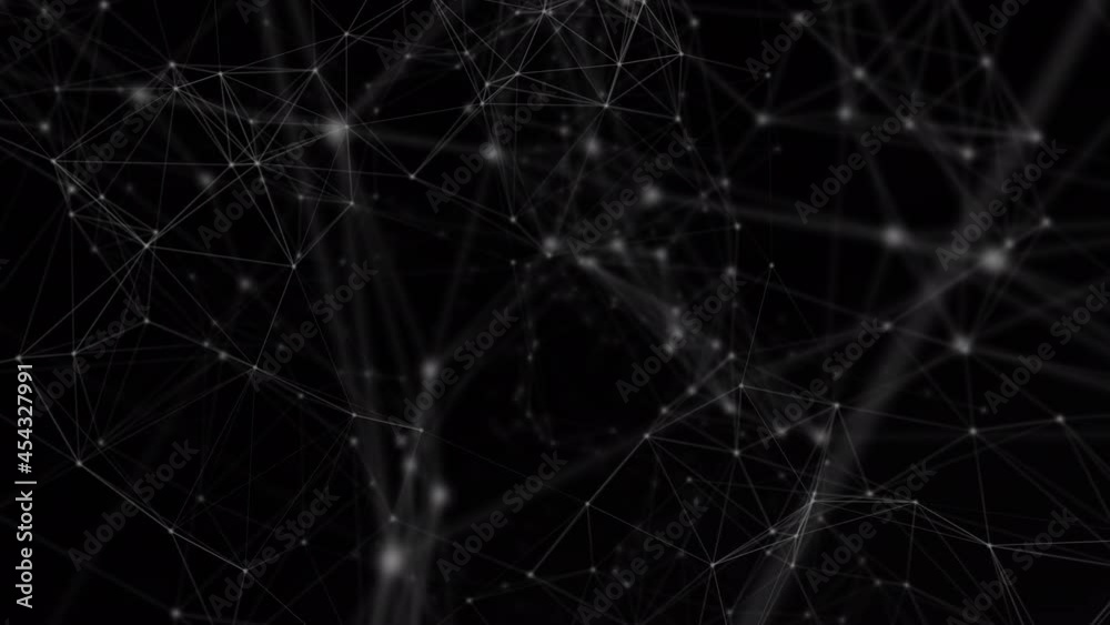 Animation of network of connections with glowing spots on black background Animation of network of connections with glowing spots on black background