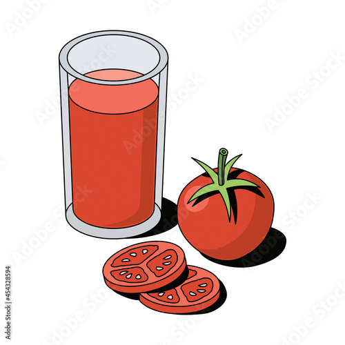 Tomato juice. Vector 3d sketch line isometric, color icon illustration, flat style. Creative design idea and elements for infographics and website.