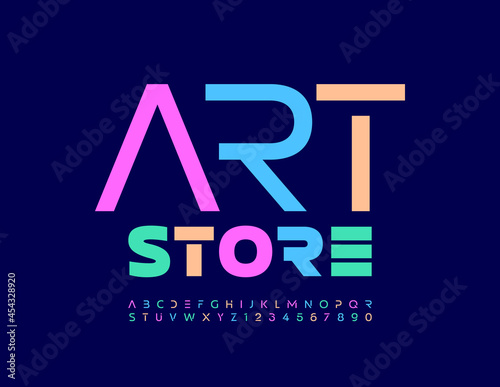 Vector modern logo Art Store. Bright abstract Font. Creative set of Alphabet Letters and Numbers