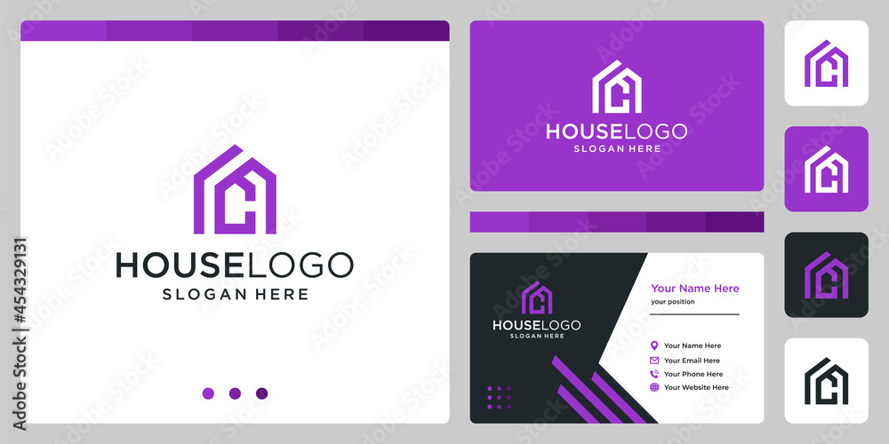 house building design logo with initials letter C. business card design house building design logo with initials letter C. business card design