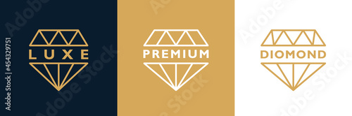 Set different shapes gemstones. Luxe, premium and diamond line art design elements. Vector illustration