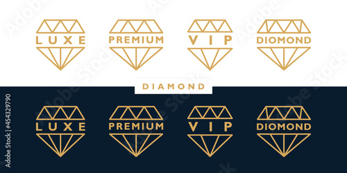 Set different shapes gemstones. Luxe, premium, vip and diamond line art design elements. Vector illustration