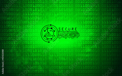 computer screen with binary code and a digital key