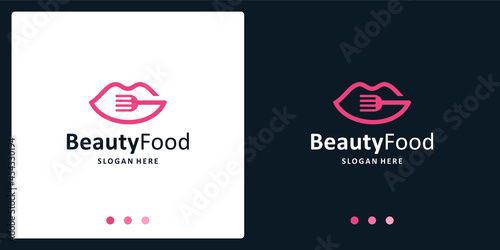 women's lips logo inspiration and cutlery logo. premium vectors.