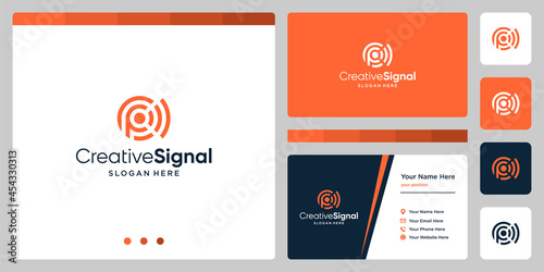 creative initial letter P logo with wifi signal logo. business card design template