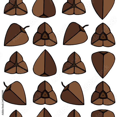 Seamless pattern with buckwheat. Flat illustration. Vector background. Buckwheat set. Flat illustration of buckwheat vector icons. Isolated buckwheat on white background.