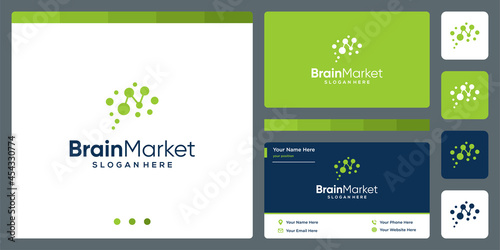 brain technology logo with financial investment analytics and business card design template