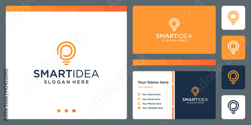 smart idea with shape lamp bulb and initials letter P. business card design template. vector premium