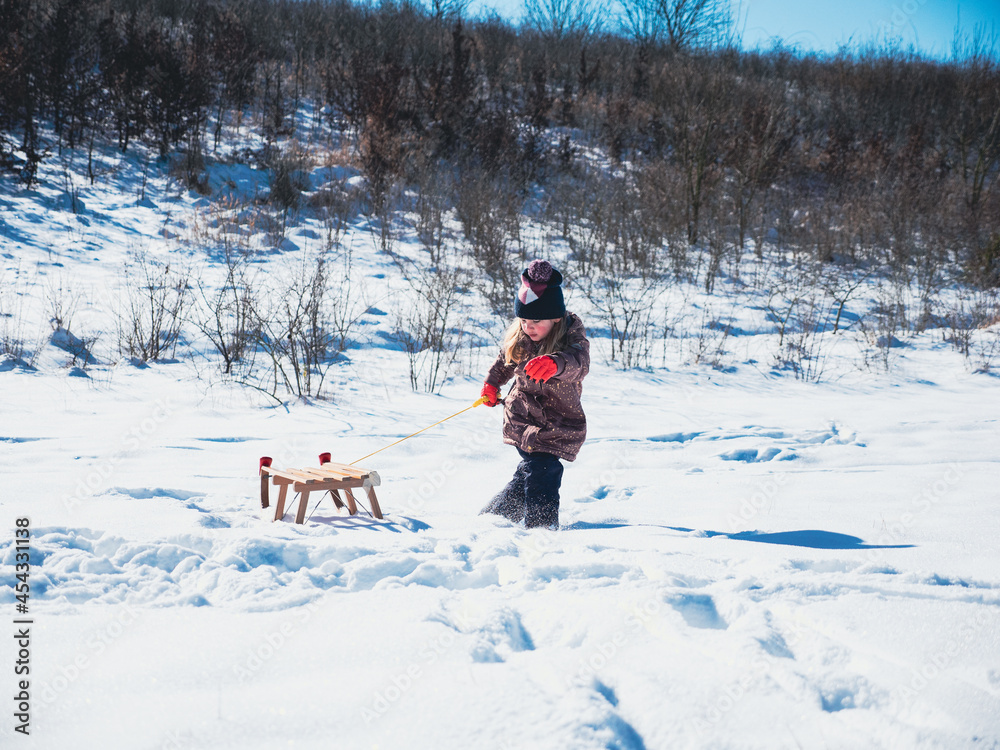 Little Girl Pulling Sled