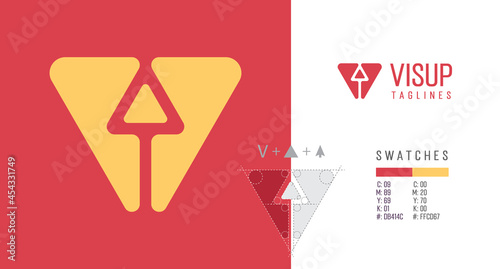 Clean and creative Triangle logo with an Arrow facing upwards with the meaning of development, progress, improvement, with swatch colour codes for branding graphic designs