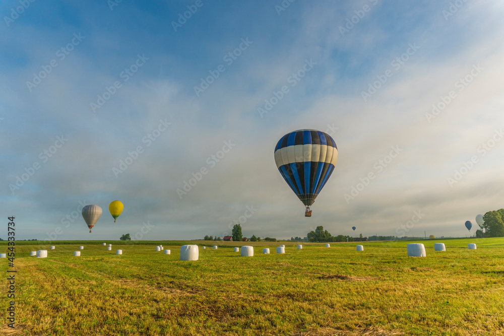 Obraz premium hot air balloons over rural landscape