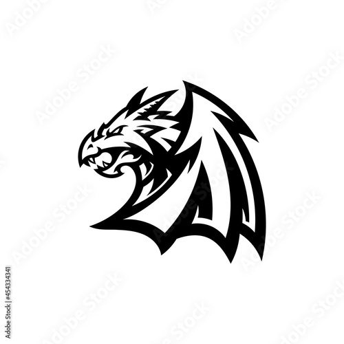 Fototapeta Naklejka Na Ścianę i Meble -  Winged Dragon illustration Logo Design in Black and White Color