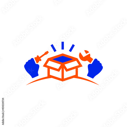 Unbox Handyman Mechanic Abstract Mark Pictorial Emblem Logo Symbol Iconic Creative Modern Minimal Editable in Vector Format