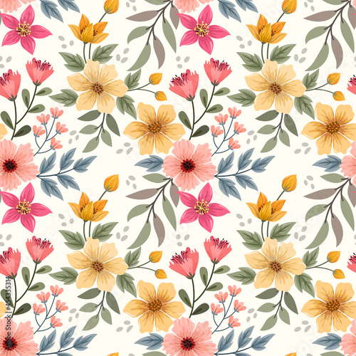 Colorful hand draw flowers design seamless pattern for fabric textile wallpaper wrap paper.