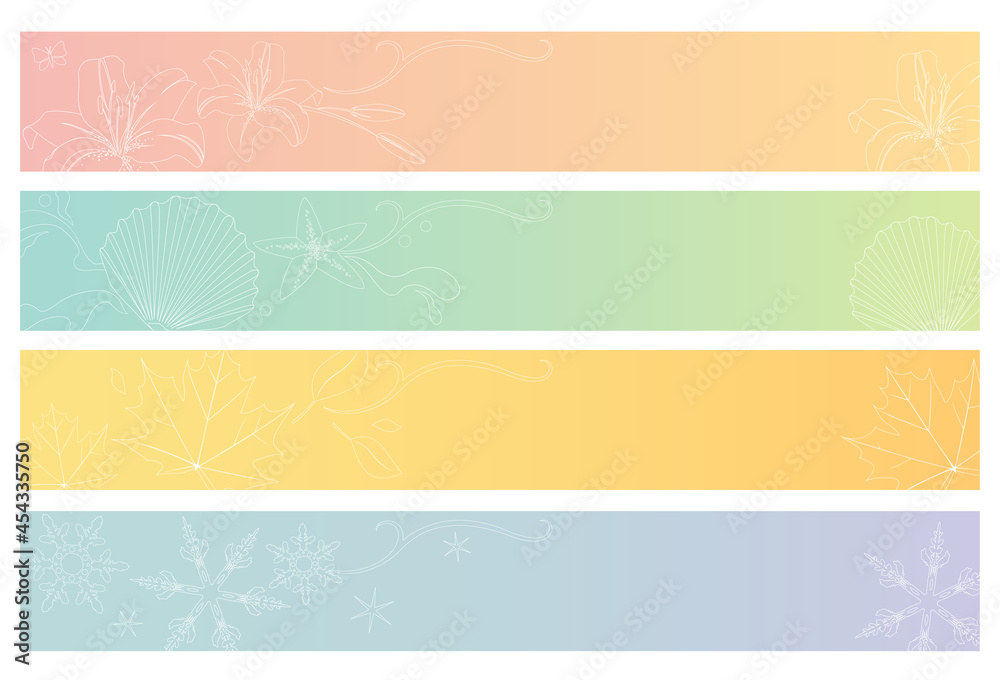 A set of four seasons web banner designs with white line art style
