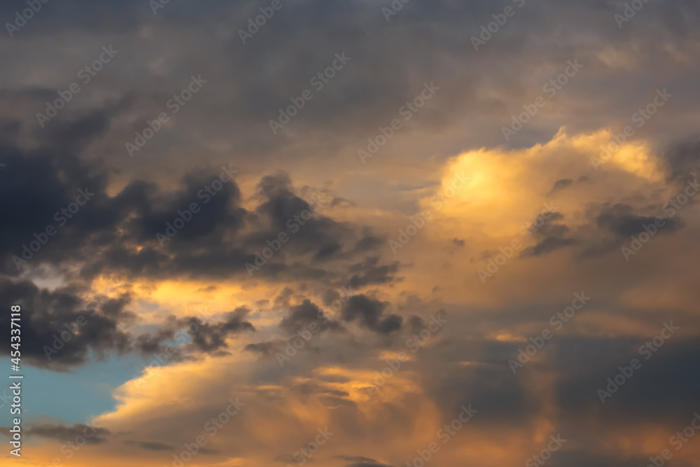 Beautiful clouds at sunset. Close-up. Natural background.