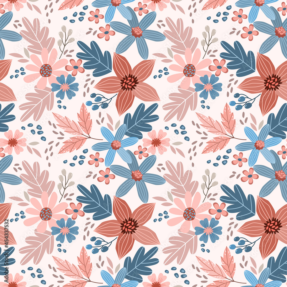Beautiful flower and leaf design seamless pattern. Beautiful flower and leaf design seamless pattern.
