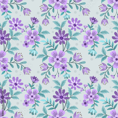Wallpaper Mural Beautiful purple flowers and green leaf seamless pattern. Torontodigital.ca